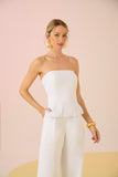 Conjunto Blusa Peplum Calça Branco Anne Fernandes