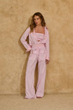 Conjunto Camisa Top Calça Listrado Rosa Anne Fernandes