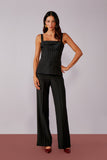 Conjunto Corset Calça Risca de Giz Preto Litt