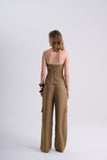 Calça Reta Cargo Detalhe Faixa Verde Militar Alphorria