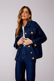 Jaqueta Jeans Escuro Botões Litt