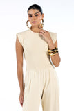 Macacão com Ombreira Bege Anne Fernandes
