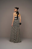 Saia Longa Tela Crochet Preto e Creme Anne Fernandes
