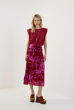 Saia Midi Evasê Flora Rosa Fucsia Lucidez