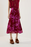 Saia Midi Evasê Flora Rosa Fucsia Lucidez