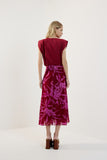 Saia Midi Evasê Flora Rosa Fucsia Lucidez