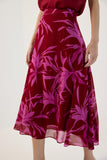 Saia Midi Evasê Flora Rosa Fucsia Lucidez