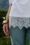 T-Shirt Renda Barra Branca Anne Fernandes