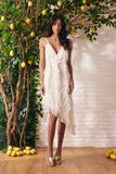 Vestido Assimétrico Babados Renda Off White Litt
