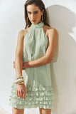 Vestido Curto Babados Verde Água Anne Fernandes