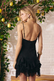 Vestido Curto Devore Detalhe Renda Preto Litt