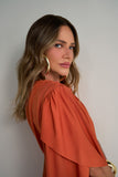 Vestido Curto Drapeado Terracota Anne Fernandes