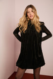Vestido Curto Gola Alta Veludo Preto Anne Fernandes
