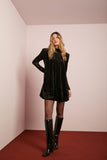 Vestido Curto Gola Alta Veludo Preto Anne Fernandes