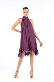 Vestido Curto Halter Babados Roxo Anne Fernandes