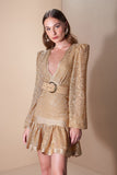 Vestido Curto Tricot Jacquard Lurex Dourado Skazi