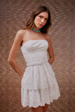 Vestido Curto Laise Floral Cinto Off White Litt