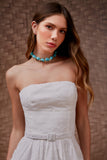 Vestido Curto Laise Floral Cinto Off White Litt