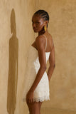 Vestido Curto Renda Babados Off White Anne Fernandes