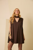 Vestido Curto Solto Cetim Marrom Anne Fernandes