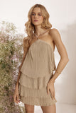 Vestido Curto Tricot Plissado Dourado Litt