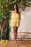Vestido Curto Tule Babados Renda Amarelo Milk Litt