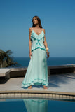 Vestido Longo Babados Azul Acqua Anne Fernandes
