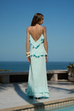 Vestido Longo Babados Azul Acqua Anne Fernandes