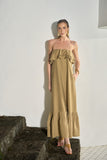 Vestido Longo Babados Verde Oliva Anne Fernandes