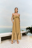 Vestido Longo Babados Verde Oliva Anne Fernandes
