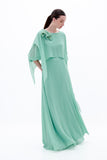 Vestido Longo Capa Flor Chiffon Verde Água Arte Sacra