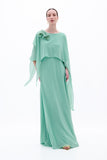 Vestido Longo Capa Flor Chiffon Verde Água Arte Sacra