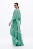 Vestido Longo Capa Flor Chiffon Verde Água Arte Sacra