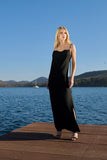Vestido Longo Crepe Patou Preto Anne Fernandes
