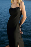 Vestido Longo Crepe Patou Preto Anne Fernandes