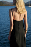 Vestido Longo Crepe Patou Preto Anne Fernandes