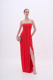 Vestido Longo Drapeado Vermeho Arte Sacra