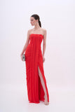 Vestido Longo Drapeado Vermeho Arte Sacra