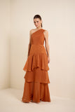 Vestido Longo Festa Camadas Terracota Lucidez