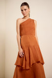 Vestido Longo Festa Camadas Terracota Lucidez