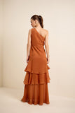 Vestido Longo Festa Camadas Terracota Lucidez