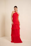 Vestido Longo Festa Camadas Vermelho Bromelia Lucidez