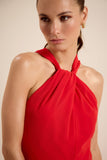 Vestido Longo Festa Camadas Vermelho Bromelia Lucidez