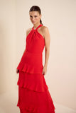 Vestido Longo Festa Camadas Vermelho Bromelia Lucidez