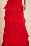 Vestido Longo Festa Camadas Vermelho Bromelia Lucidez
