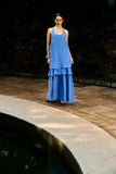 Vestido Longo Fluido Babados Azul Anne Fernandes