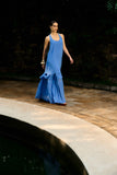 Vestido Longo Fluido Babados Azul Anne Fernandes