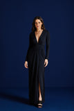 Vestido Longo Fluity Decote V Drapeado Preto Voar