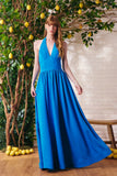 Vestido Longo Frente Única Crepe Azul Eterno Litt