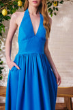 Vestido Longo Frente Única Crepe Azul Eterno Litt